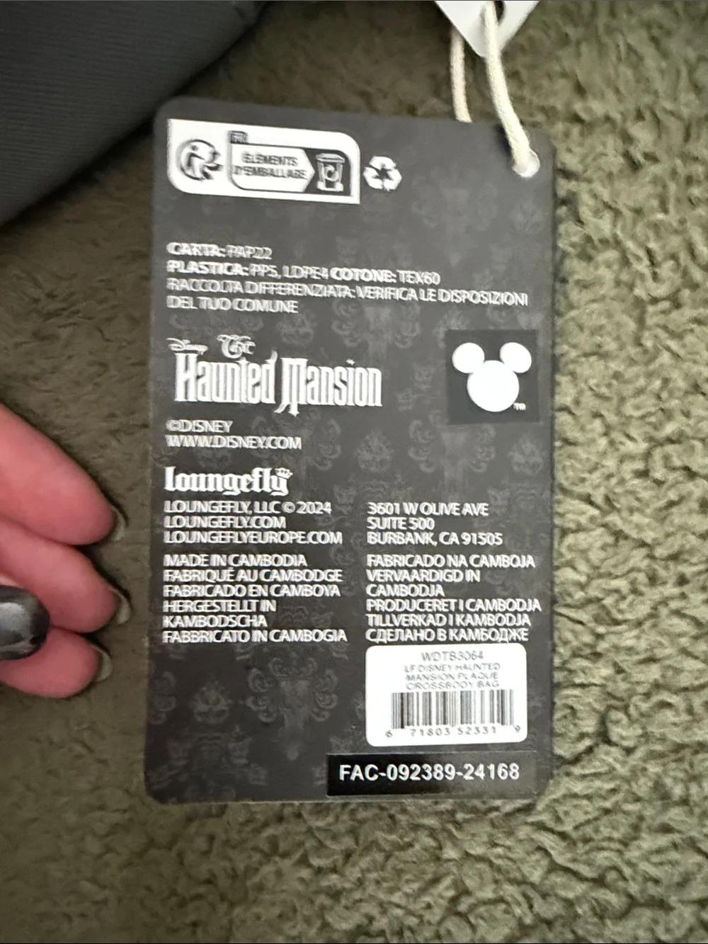 Disney Haunted Mansion Kids Black and White Crossbody Bag